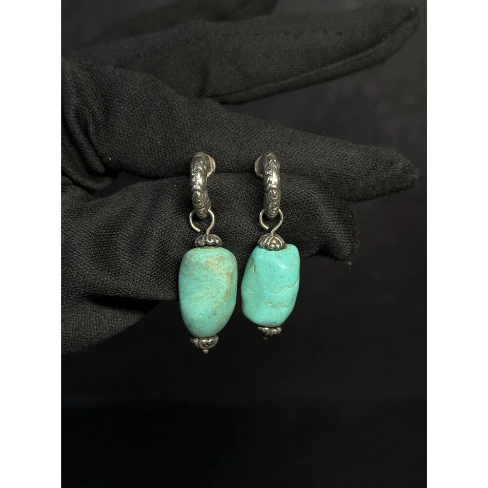 Ornate Sterling Silver Turquoise Drop Earrings